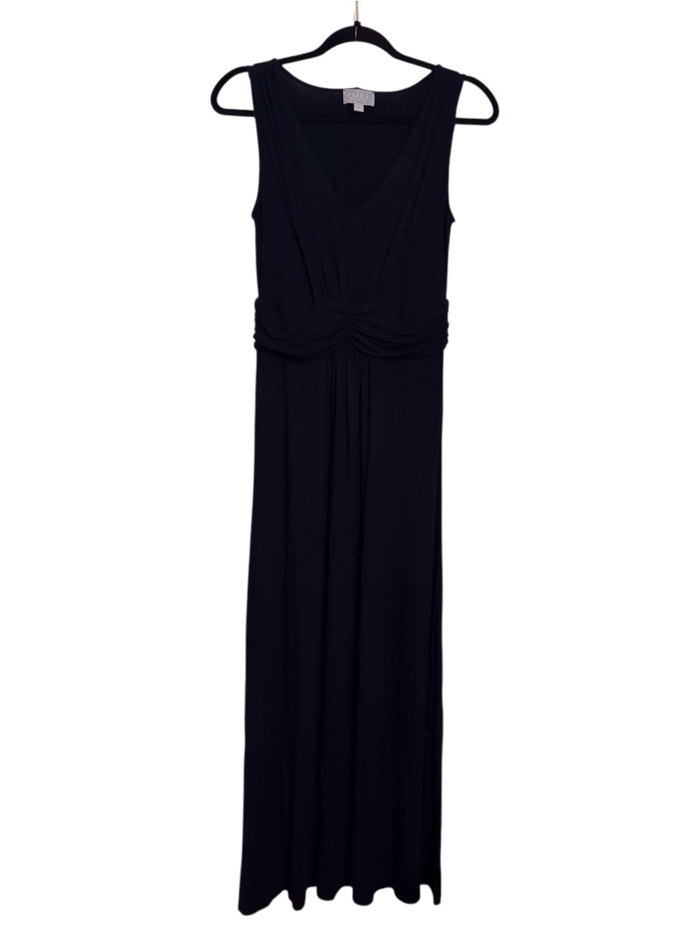 Pure Collection Size 4 Black Jersey Maxi Tank Dress Casual V-Neck Sleeveless